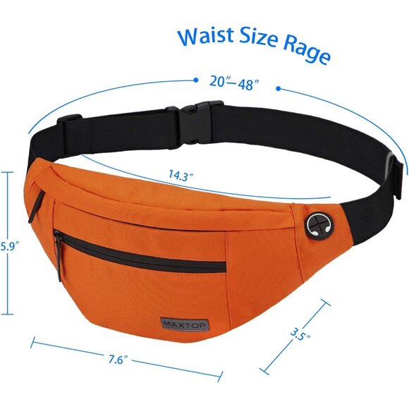 Women Men Orange Large Crossbody Fanny Pack Belt Bag Hands-Free Waist Pack - Picture 5 of 6